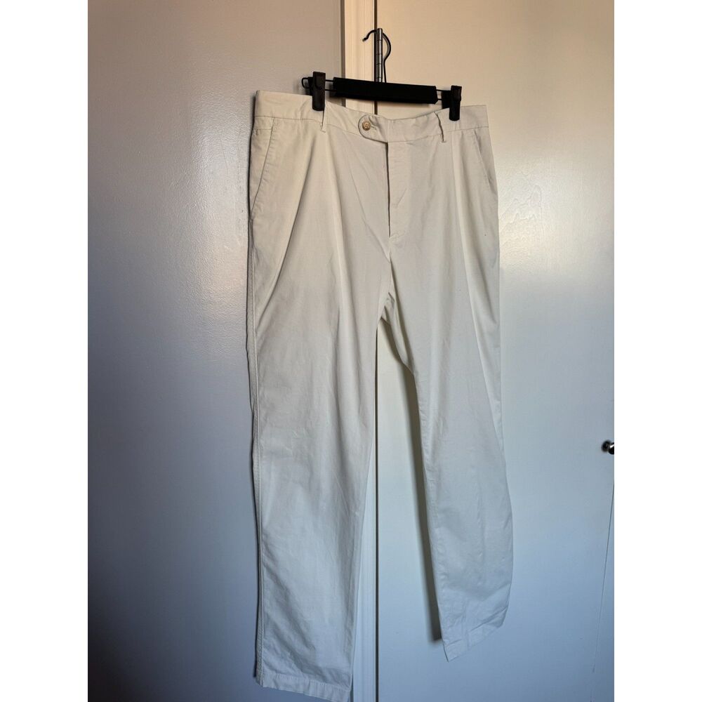 J McLaughlin cotton white mens straight leg pants sz 33 blue detail (retail 200)
